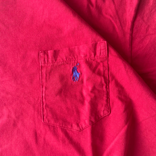 Ralph Lauren Vintage T-Shirt Red Pocket Blue Pony - Image 2