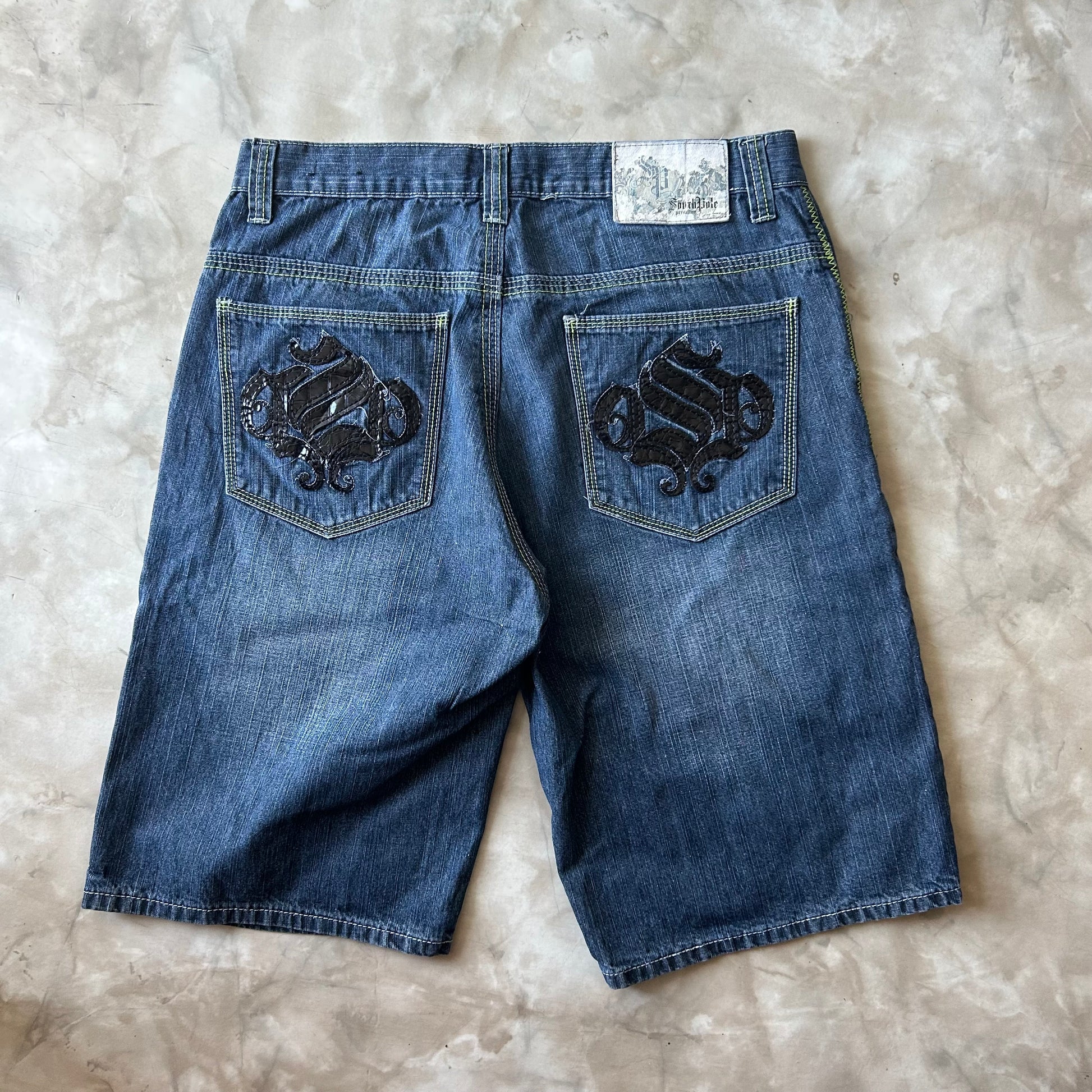 Vintage Bram's Vintage Southpole Dark Blue Baggy Fit Jean Shorts Jorts in Blue — sustainable streetwear from Bram's Vintage