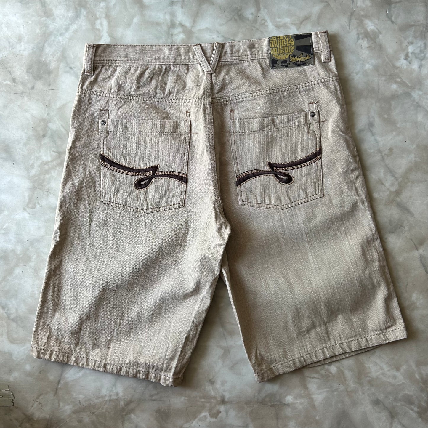 Vintage Bram's Vintage Beige Baggy Fit Jean Shorts Jorts in Beige — sustainable streetwear from Bram's Vintage