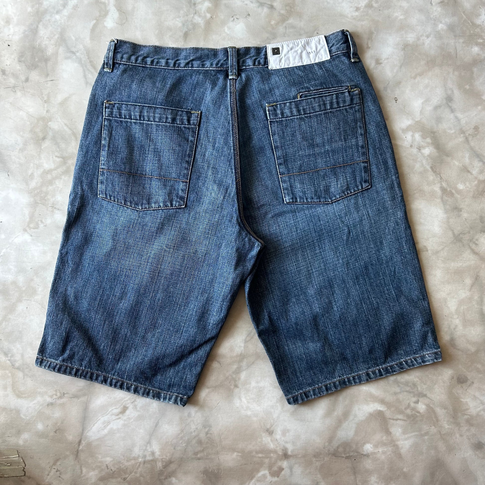 Vintage Bram's Vintage Dark Blue Baggy Fit Jean Shorts Jorts in Blue — sustainable streetwear from Bram's Vintage