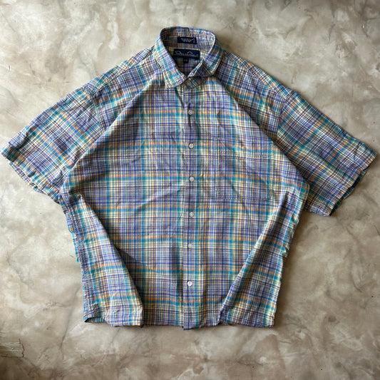 Vintage Button Up Shirt - Purple Yellow Green - Oscon deta Renta