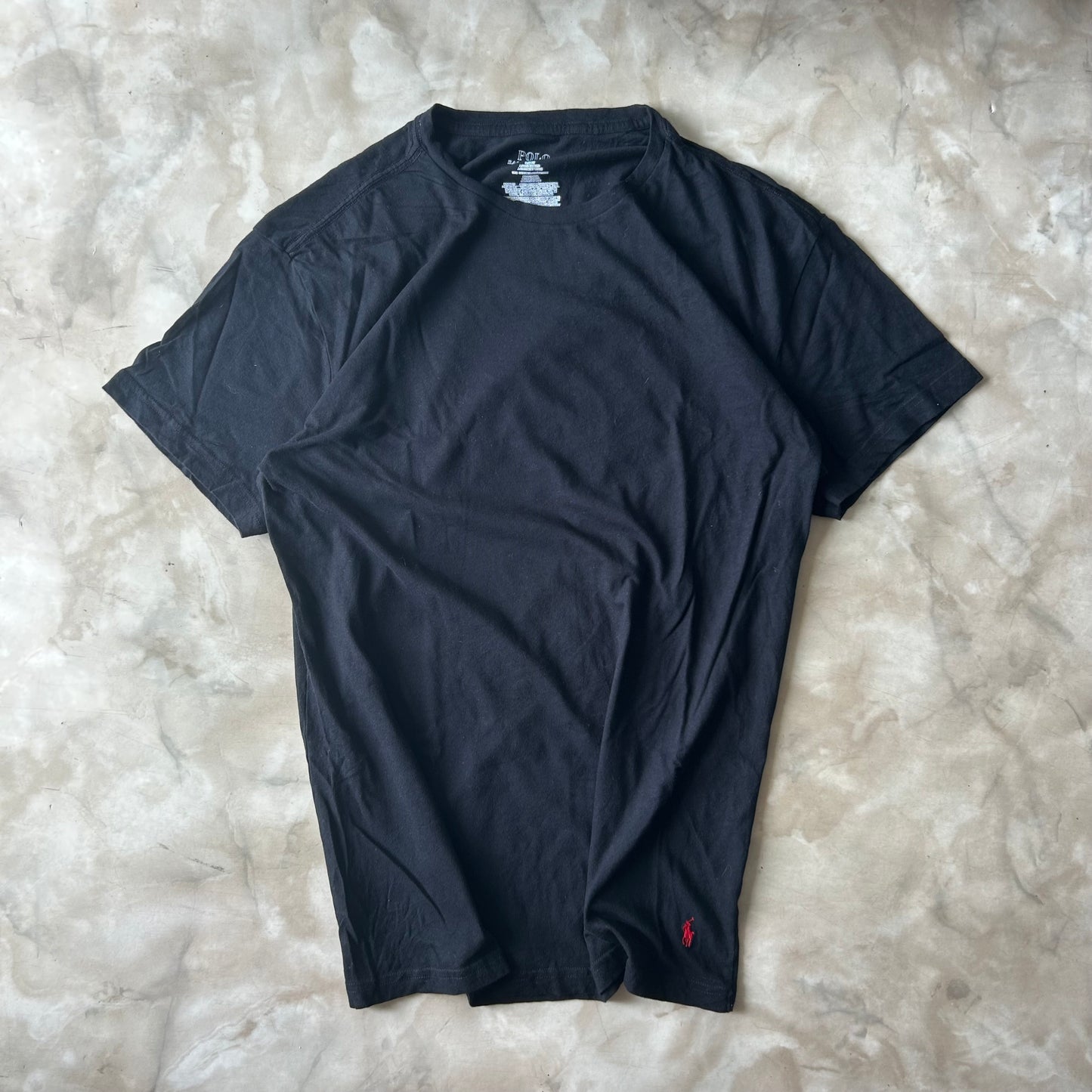 Vintage Bram's Vintage Ralph Lauren T-Shirt Black Red Pony Bottom in Black — sustainable streetwear from Bram's Vintage