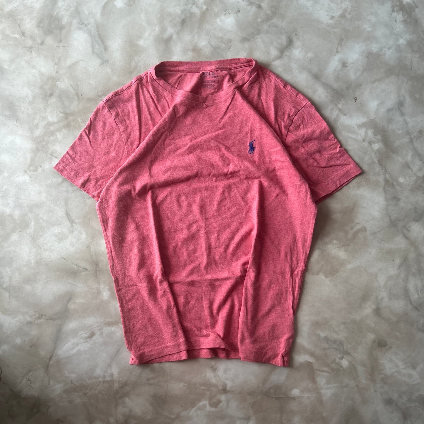 Vintage Bram's Vintage Ralph Lauren T-Shirt Pink Salmon Blue Pony in Blue — sustainable streetwear from Bram's Vintage
