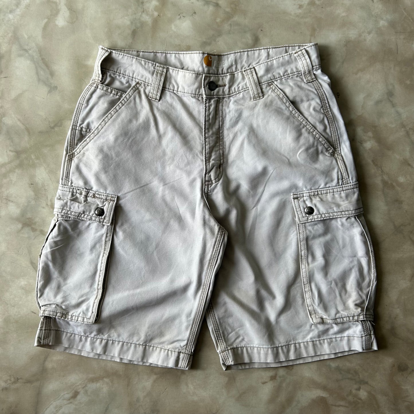 Vintage Bram's Vintage Carhartt Relaxed Fit Work Short Light Beige (Cargo) in Beige — sustainable streetwear from Bram's Vintage