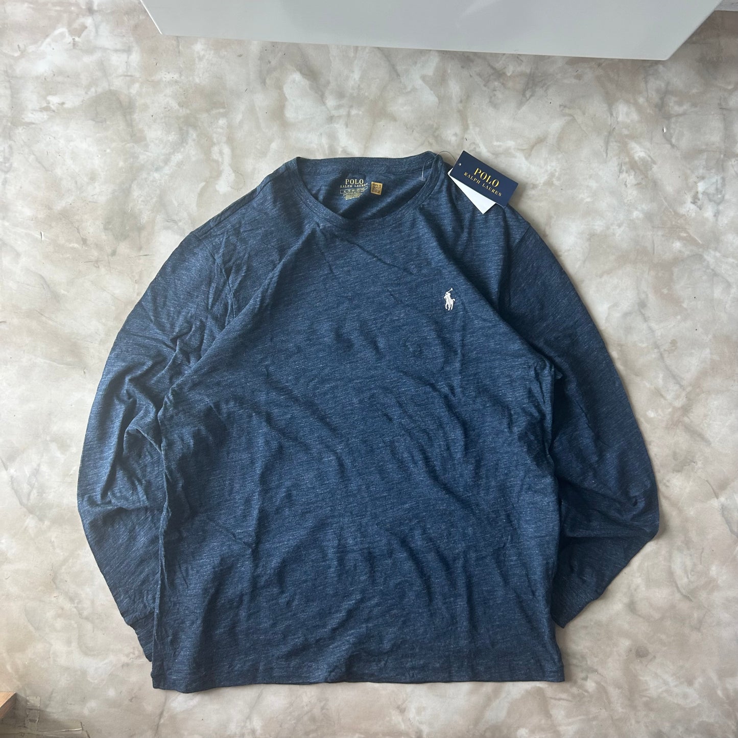 Vintage Bram's Vintage Ralph Lauren Longsleeve Navy White Pony in White — sustainable streetwear from Bram's Vintage