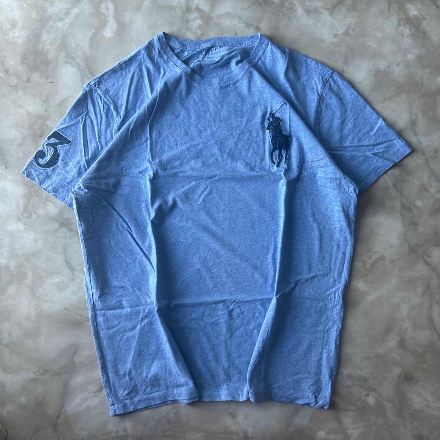 Vintage Bram's Vintage Ralph Lauren T-Shirt Baby Blue Big Pony 3 in Blue — sustainable streetwear from Bram's Vintage