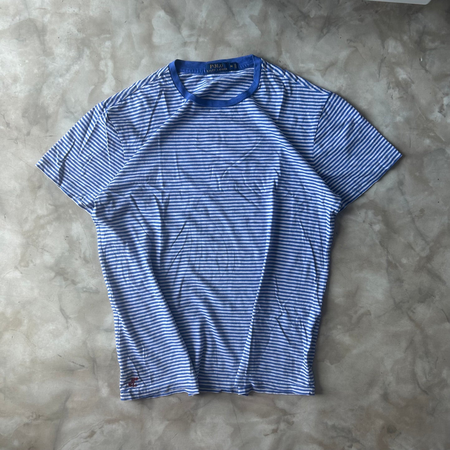 Vintage Bram's Vintage Ralph Lauren T-Shirt Striped White Blue in Blue — sustainable streetwear from Bram's Vintage