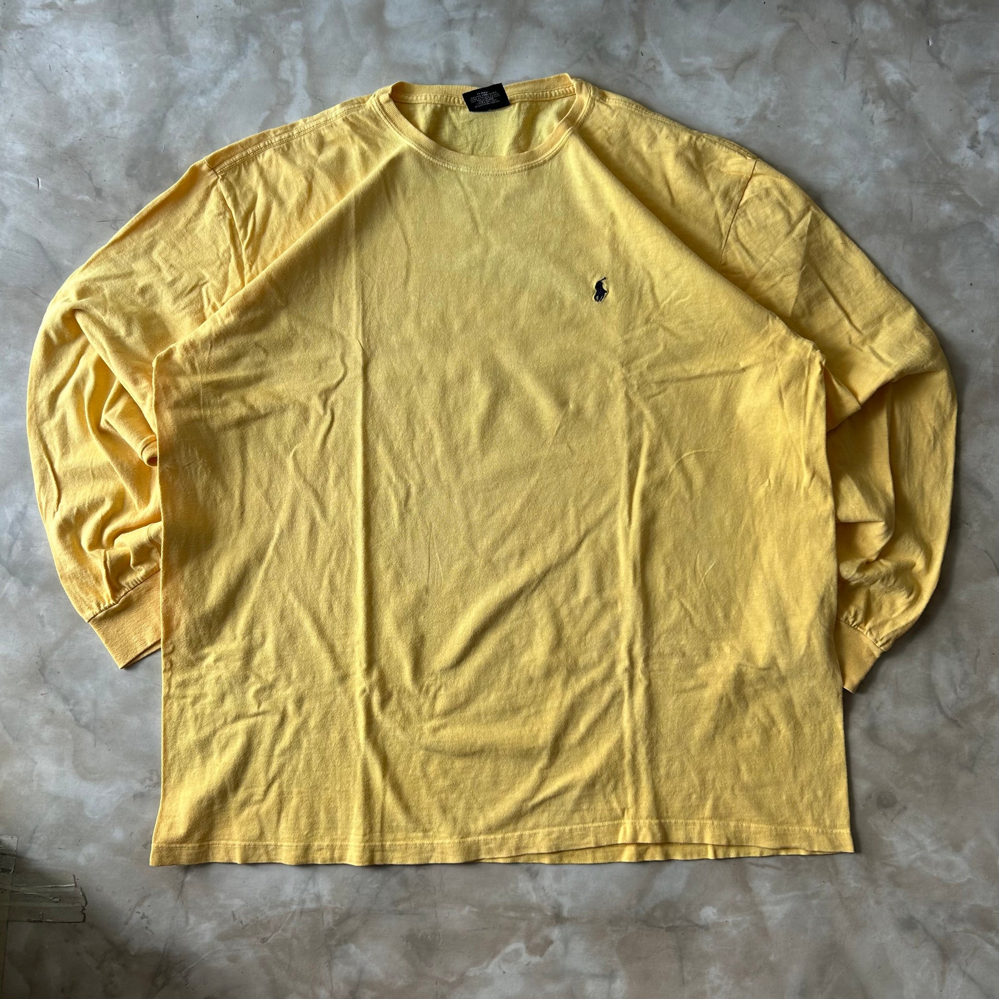 Vintage Bram's Vintage Ralph Lauren Longsleeve Yellow Blue Pony in Blue — sustainable streetwear from Bram's Vintage