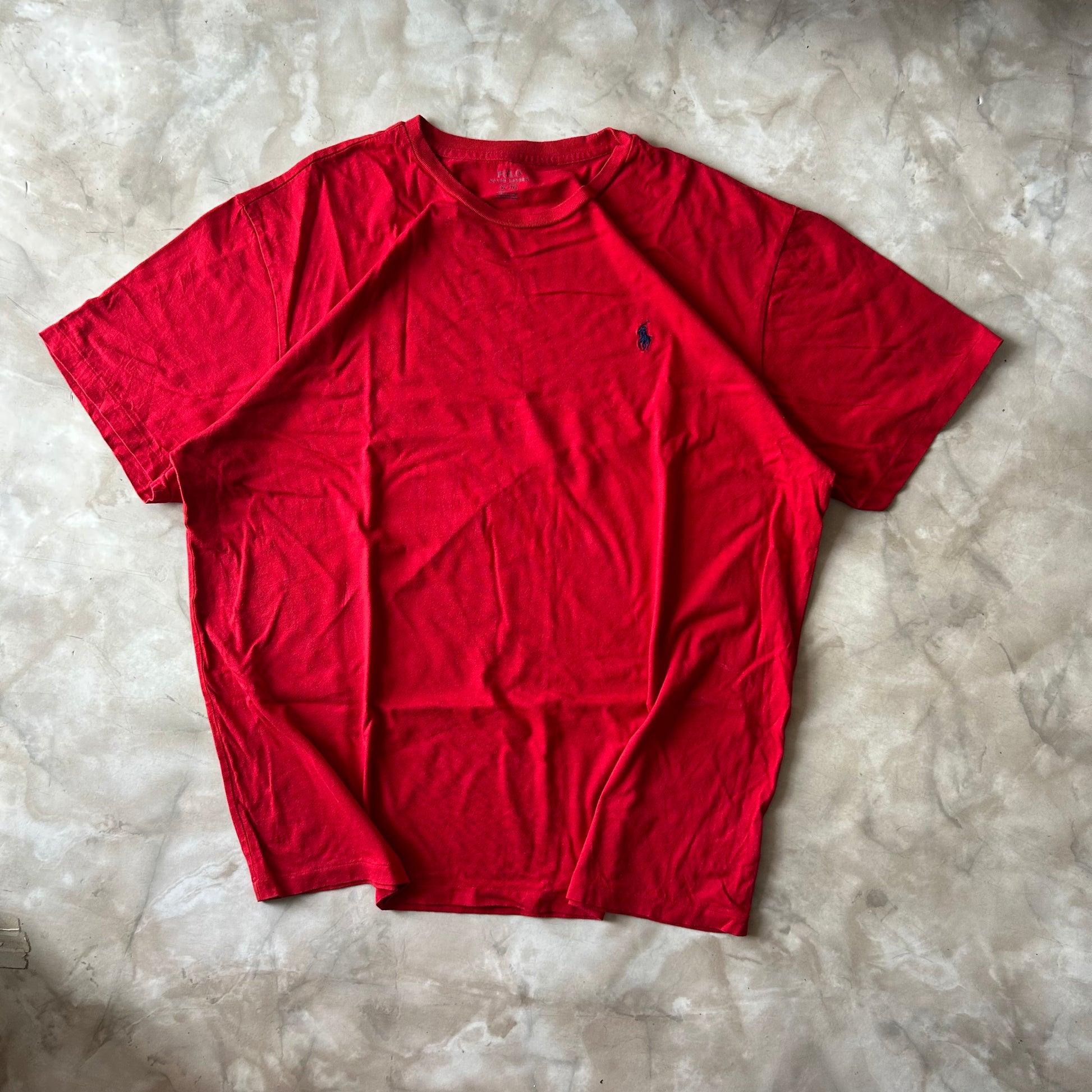 Vintage Bram's Vintage Ralph Lauren T-Shirt Red Blue Pony in Blue — sustainable streetwear from Bram's Vintage