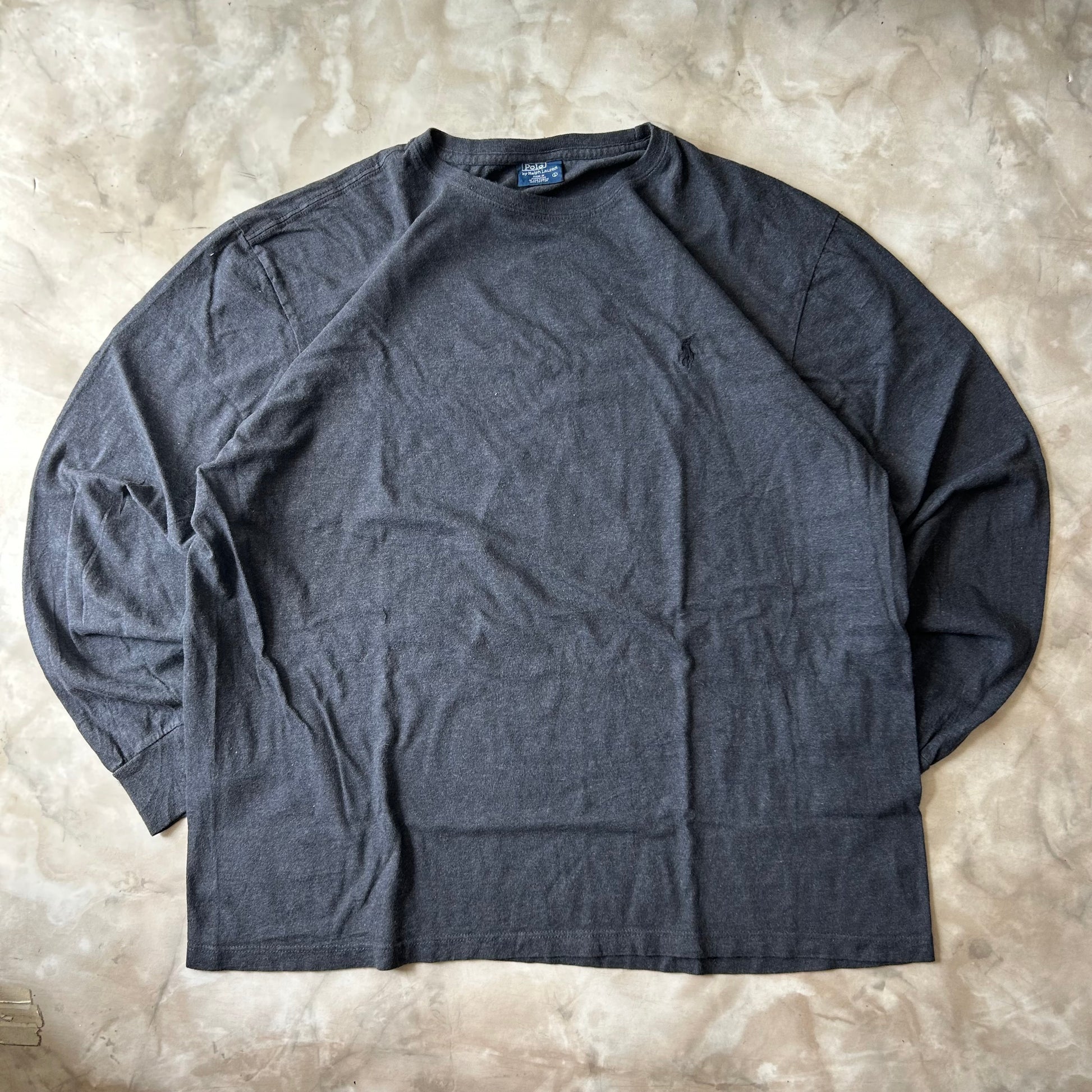Vintage Bram's Vintage Ralph Lauren Longsleeve Dark Grey Black Pony in Black — sustainable streetwear from Bram's Vintage