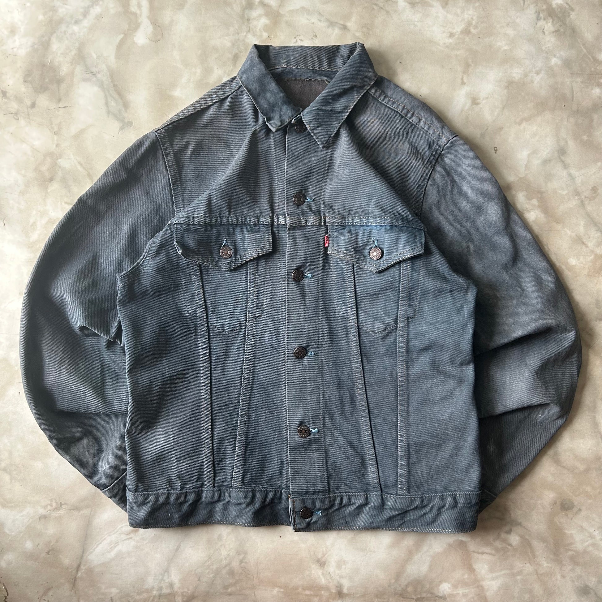 Vintage Bram's Vintage Faded Distressed Levi's Denim Jacket Dark Grey in Grey — sustainable streetwear from Bram's Vintage
