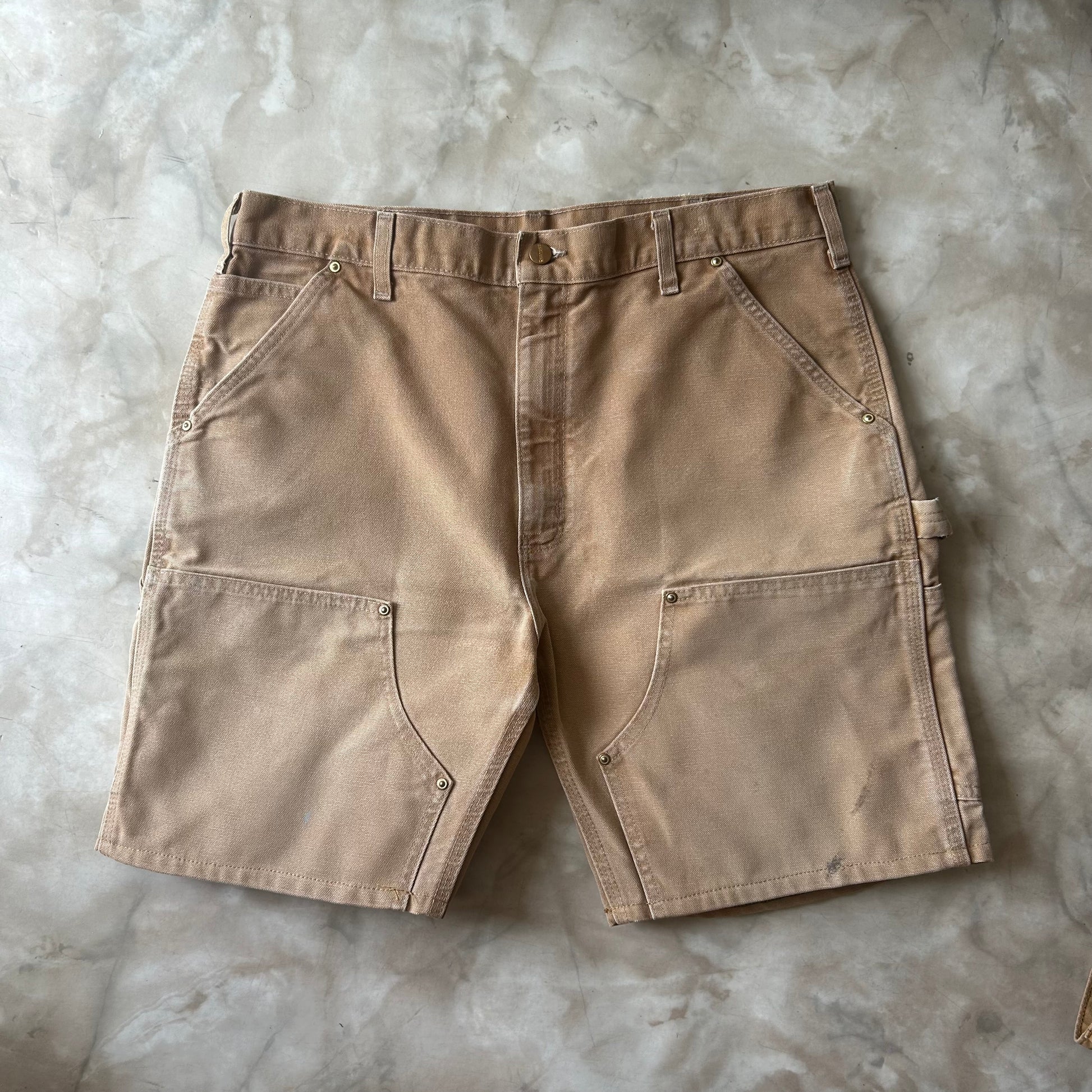 Vintage Bram's Vintage Faded Carhartt Double Knee Work Short Brown in Brown — sustainable streetwear from Bram's Vintage