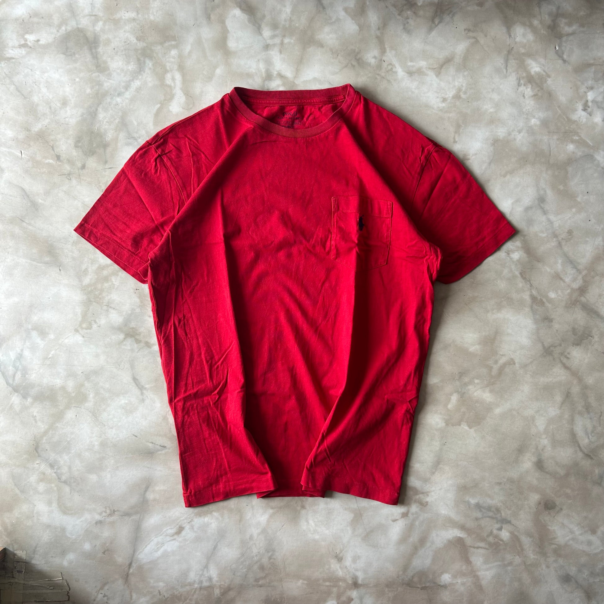 Vintage Bram's Vintage Ralph Lauren T-Shirt Red Pocket Blue Pony in Blue — sustainable streetwear from Bram's Vintage