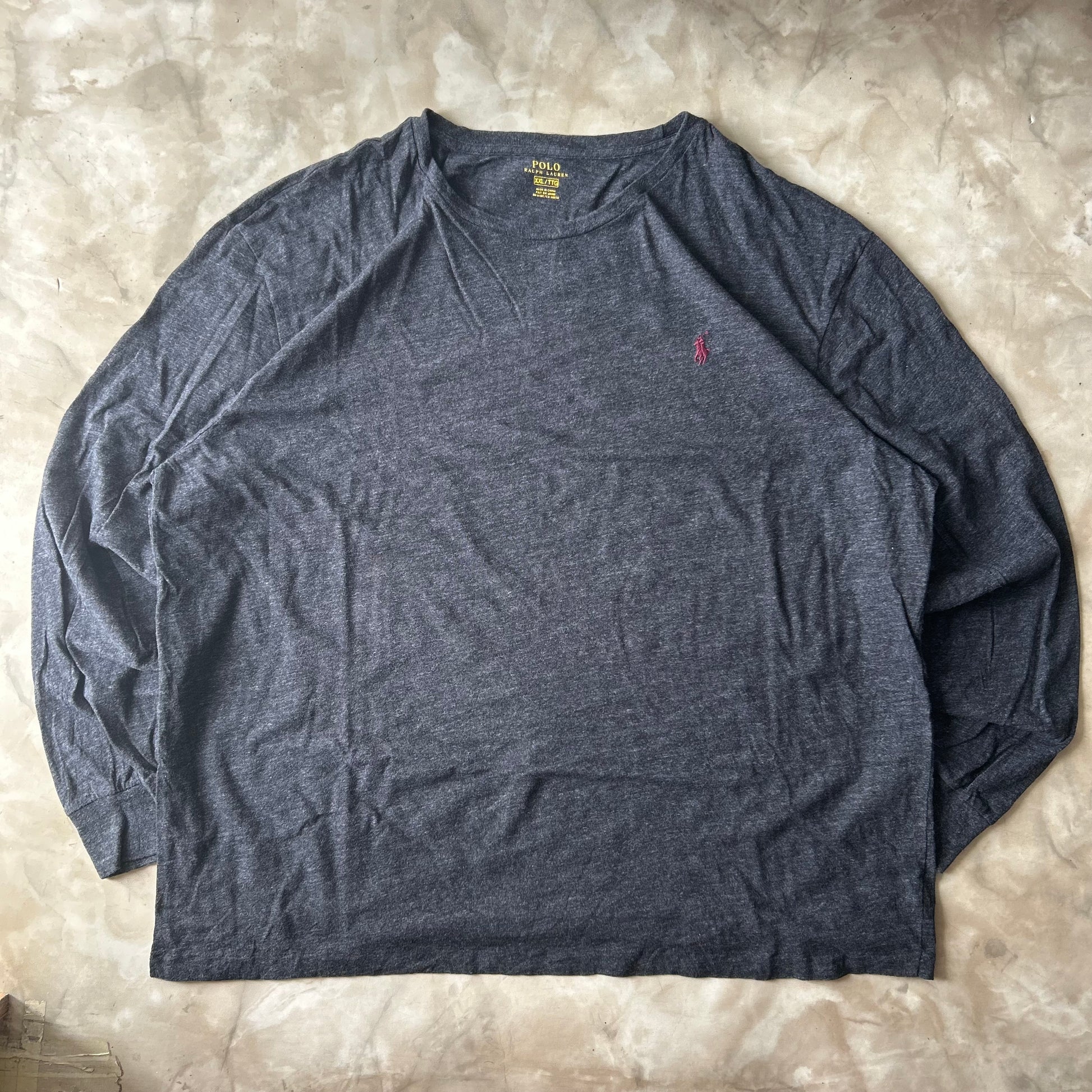 Vintage Bram's Vintage Ralph Lauren Longsleeve Dark Grey Red Pony in Grey — sustainable streetwear from Bram's Vintage