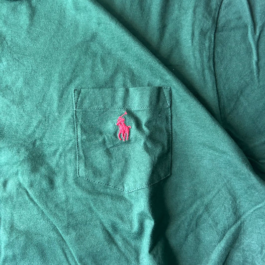 Ralph Lauren Vintage T-Shirt Green Pocket Red Pony - Image 2