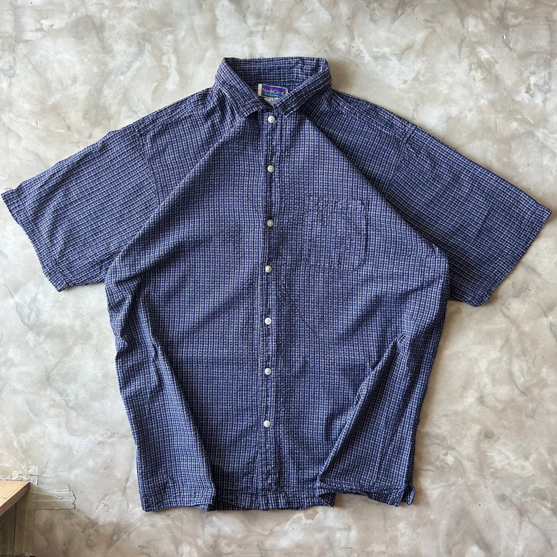 Vintage Bram's Vintage Button Up Shirt - Northcrest Dark Blue in Blue — sustainable streetwear from Bram's Vintage