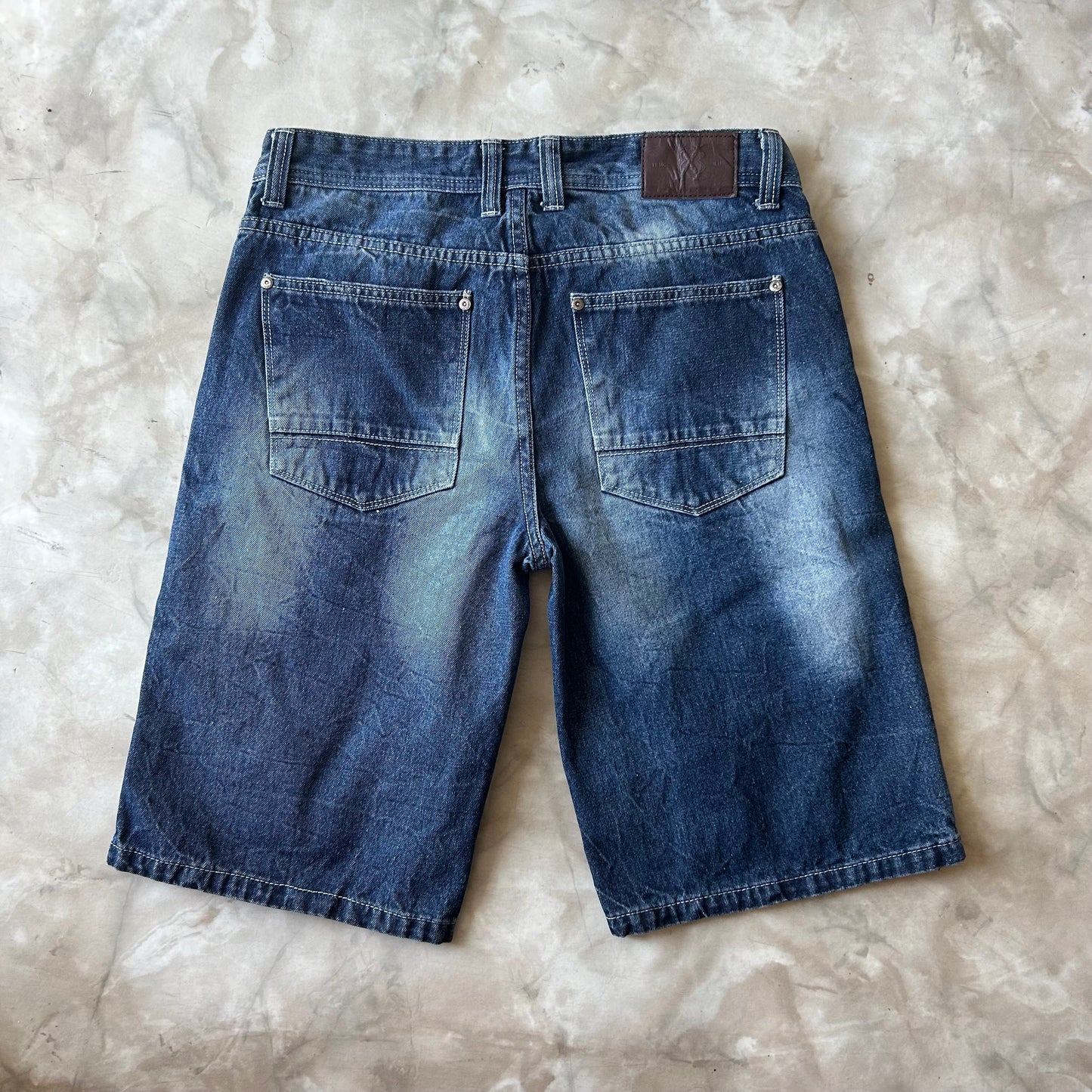 Vintage Bram's Vintage Ripped Distressed Blue Loose Fit Jean Short Jort in Blue — sustainable streetwear from Bram's Vintage