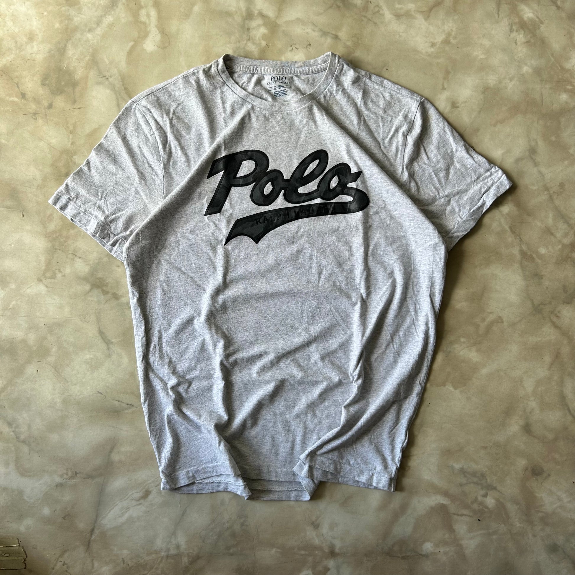 Vintage Bram's Vintage Ralph Lauren T-Shirt Light Grey Polo Print in Grey — sustainable streetwear from Bram's Vintage