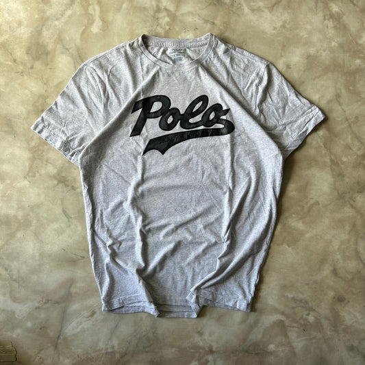 Vintage Bram's Vintage Ralph Lauren T-Shirt Light Grey Polo Print in Grey — sustainable streetwear from Bram's Vintage