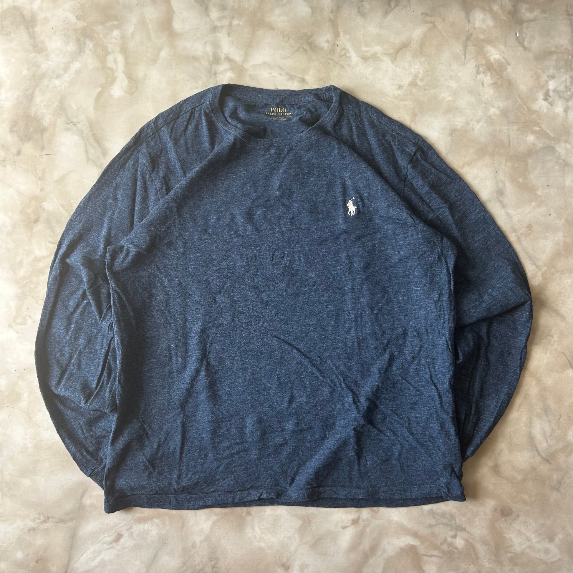 Vintage Bram's Vintage Ralph Lauren Longsleeve Dark Navy White Pony in White — sustainable streetwear from Bram's Vintage