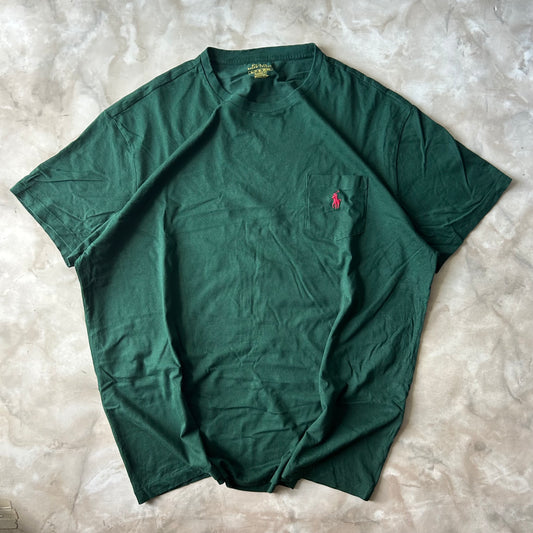 Ralph Lauren Vintage T-Shirt Green Pocket Red Pony - Image 1