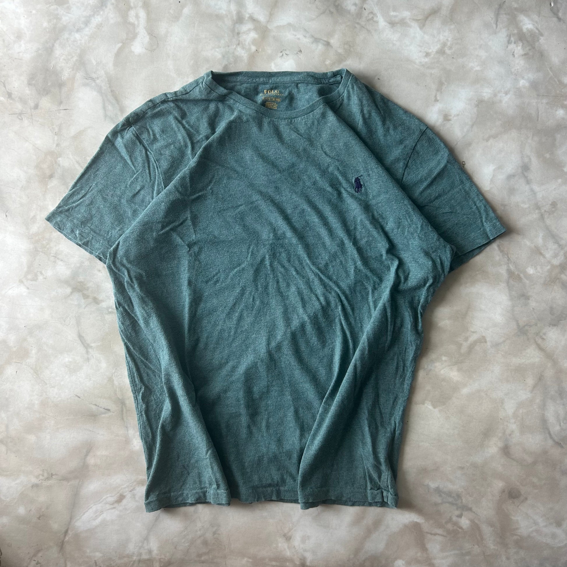 Vintage Bram's Vintage Ralph Lauren T-Shirt Green Blue Pony in Blue — sustainable streetwear from Bram's Vintage