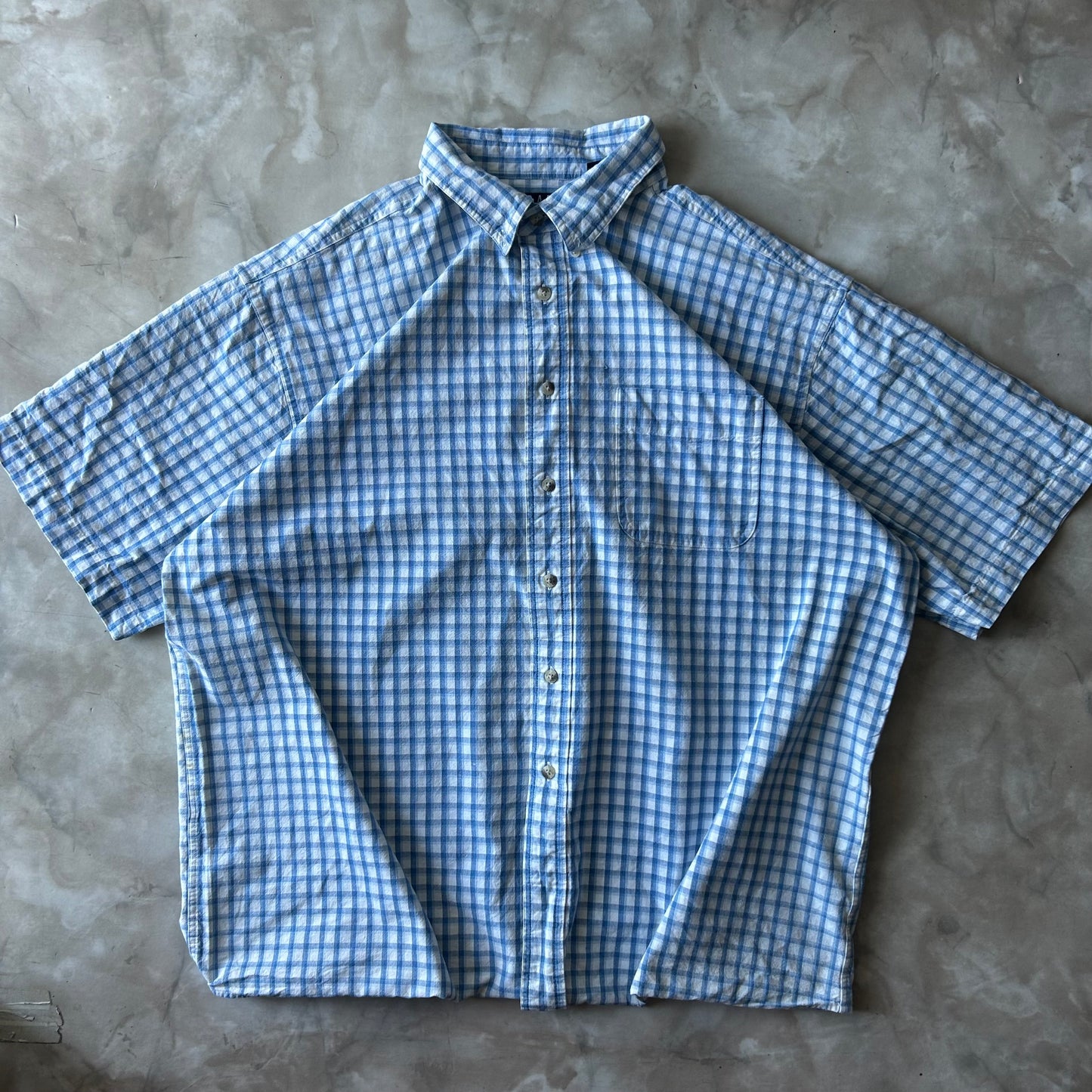 Vintage Bram's Vintage Button Up Shirt - Trader bay - Blue White in Blue — sustainable streetwear from Bram's Vintage