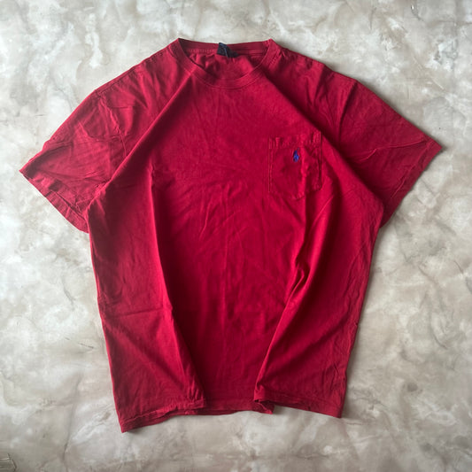 Ralph Lauren Vintage T-Shirt Red Pocket Blue Pony - Image 1