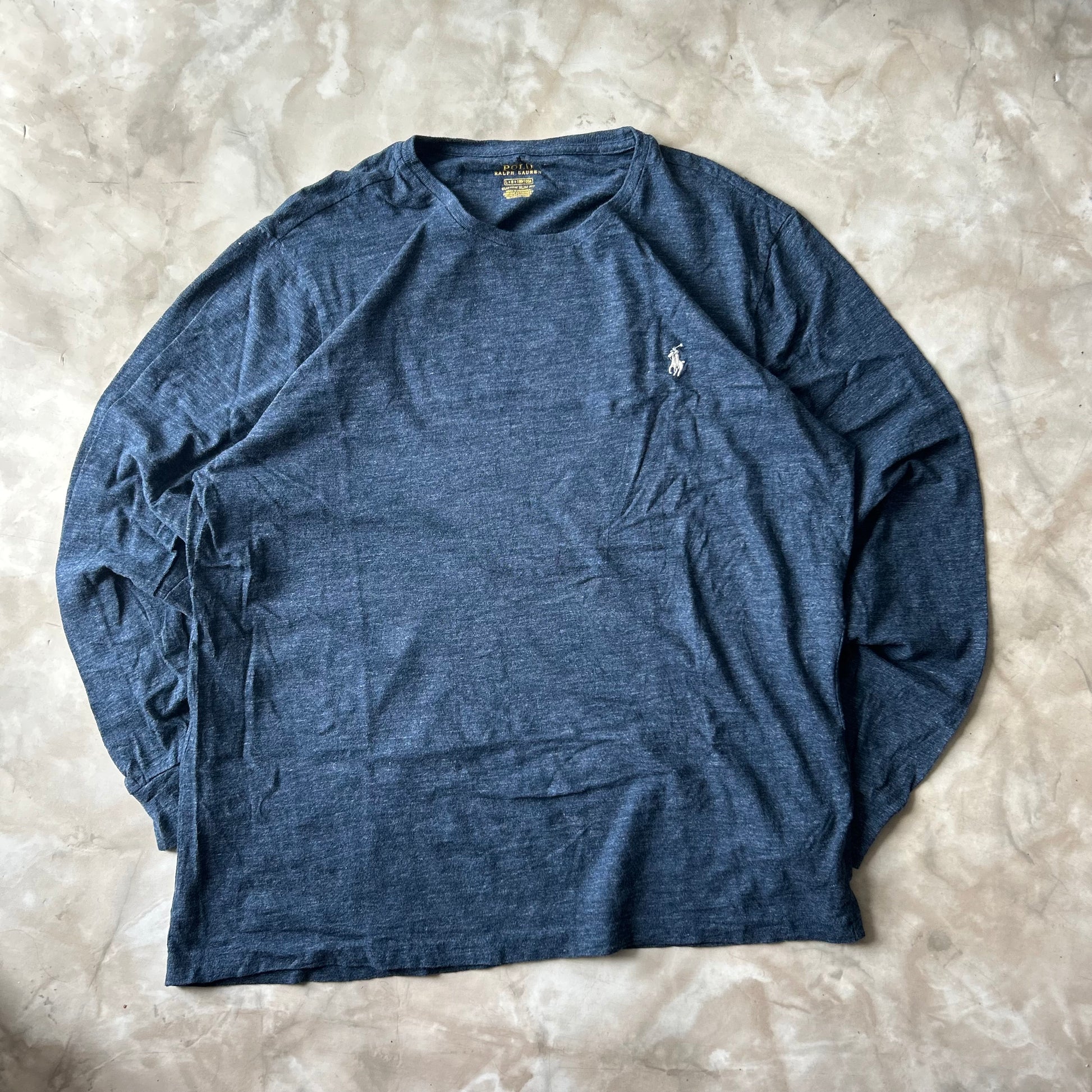 Vintage Bram's Vintage Ralph Lauren Longsleeve Blue White Pony in Blue — sustainable streetwear from Bram's Vintage
