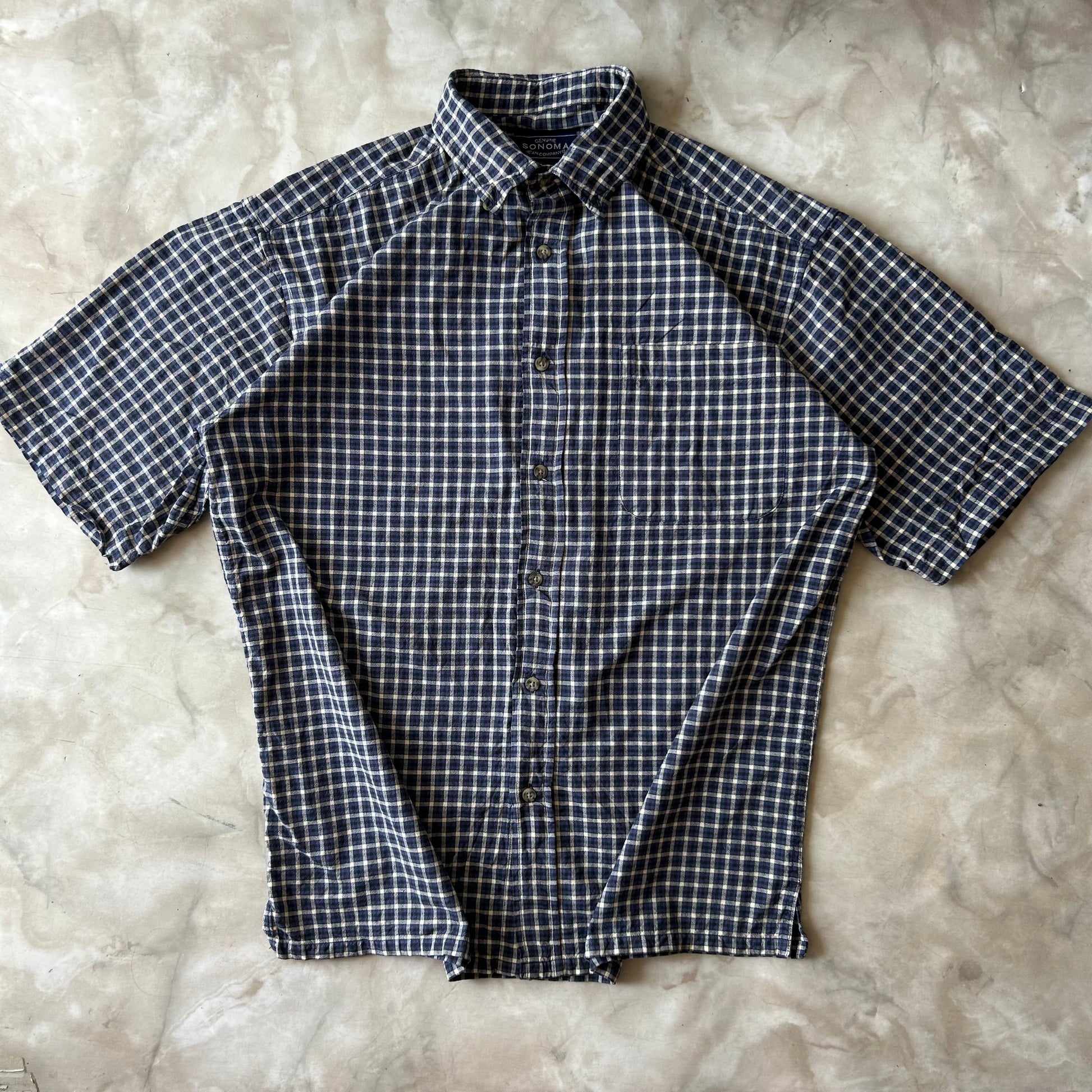 Vintage Bram's Vintage Button Up Shirt - Blue Yellow White - Sonoma in Blue — sustainable streetwear from Bram's Vintage