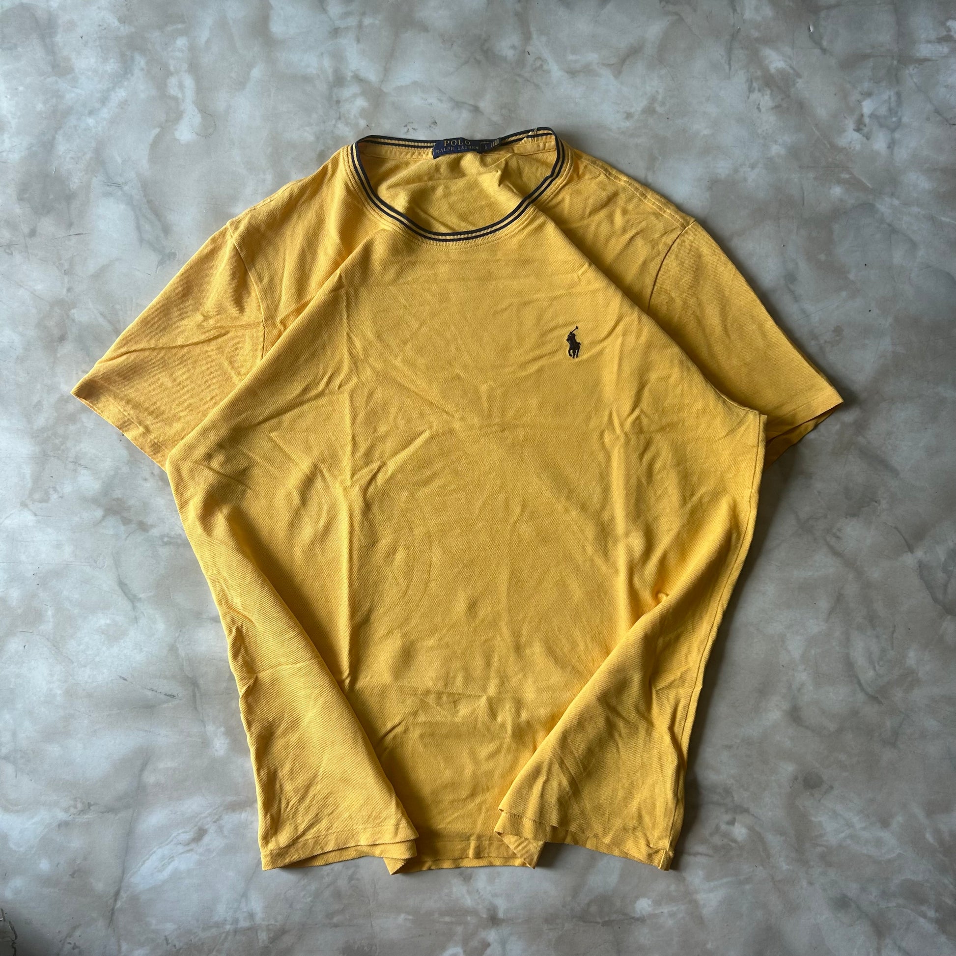 Vintage Bram's Vintage Ralph Lauren T-Shirt Yellow Black Pony in Black — sustainable streetwear from Bram's Vintage