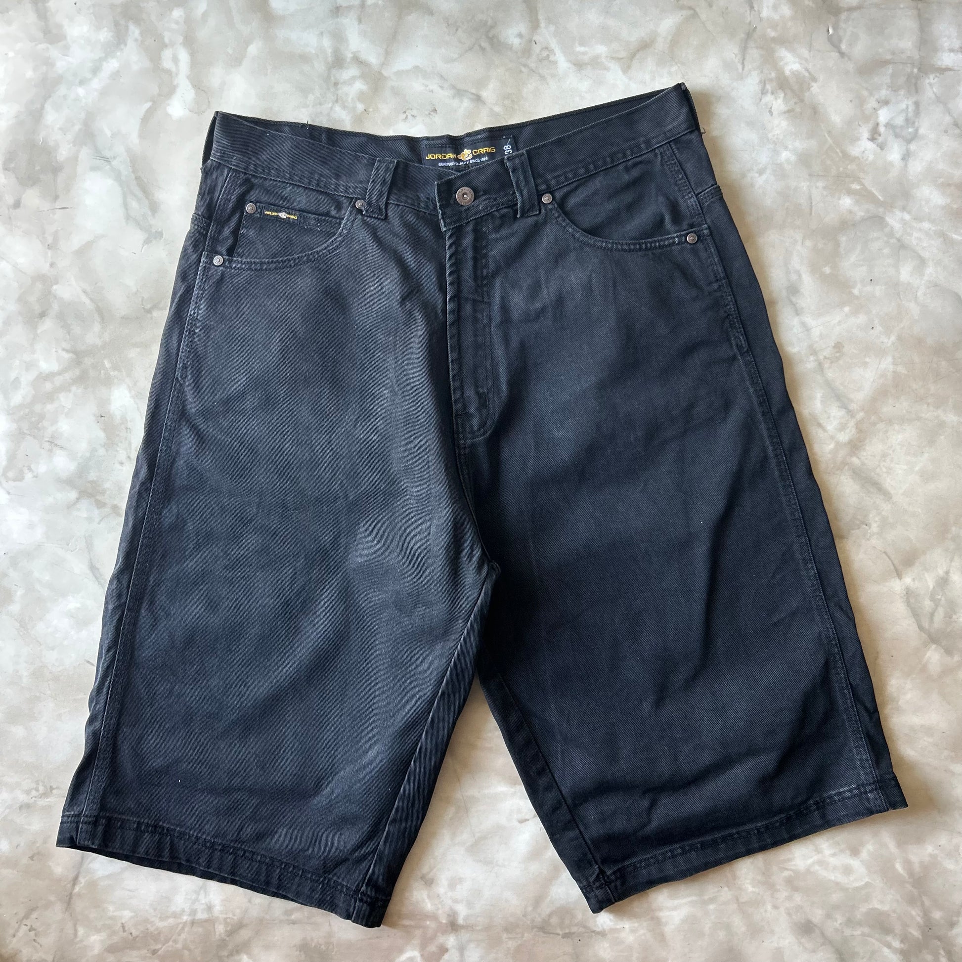 Vintage Bram's Vintage Black Jean Shorts Jorts Baggy Fit in Black — sustainable streetwear from Bram's Vintage
