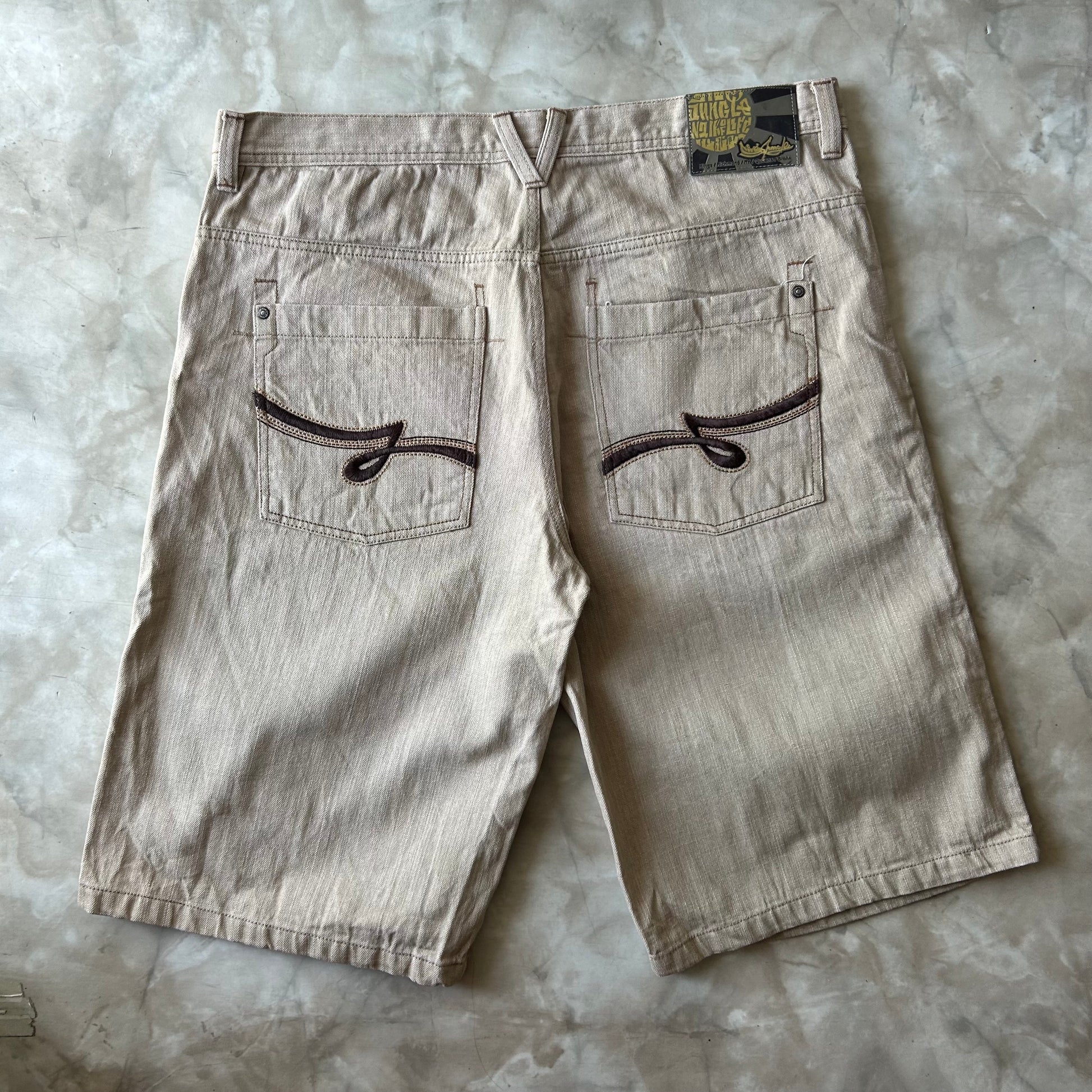 Vintage Bram's Vintage Beige Baggy Fit Jean Shorts Jorts in Beige — sustainable streetwear from Bram's Vintage
