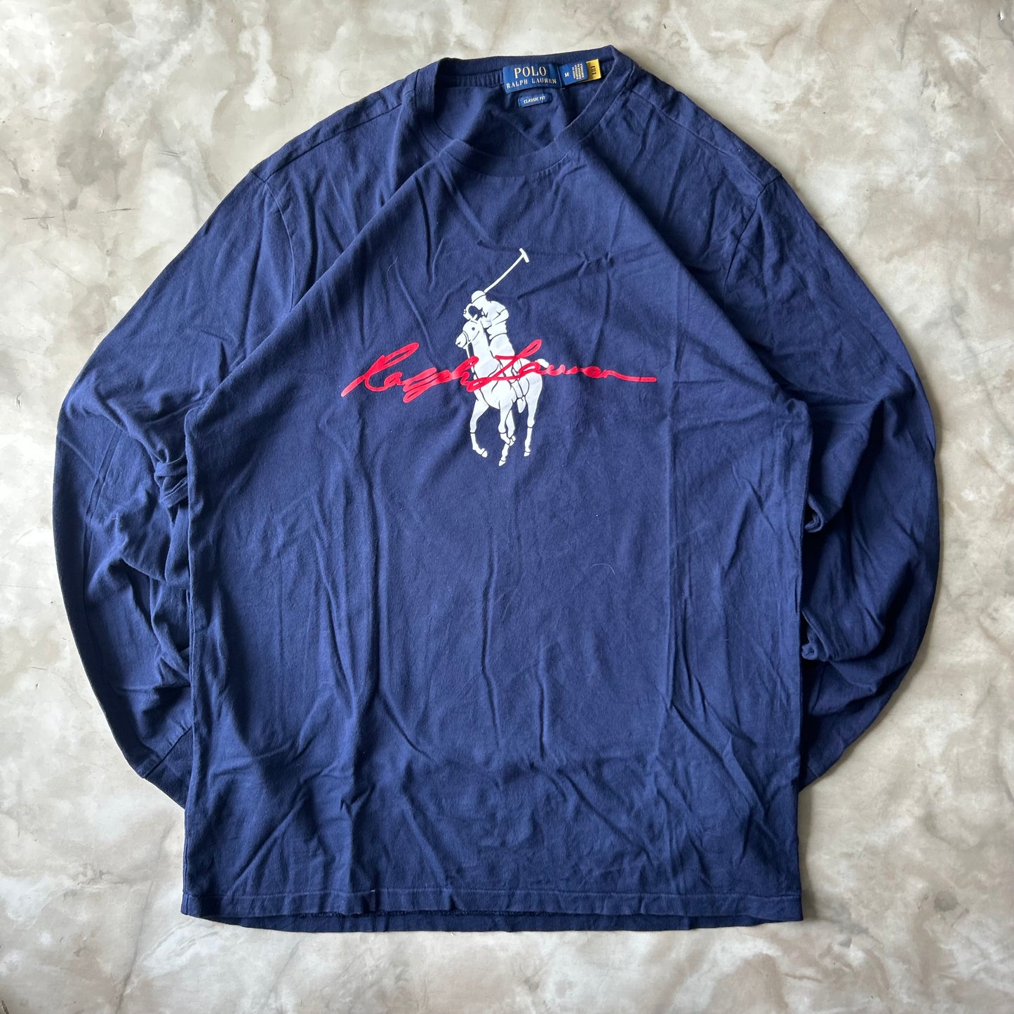 Vintage Bram's Vintage Ralph Lauren Longsleeve Blue RL Print in Blue — sustainable streetwear from Bram's Vintage