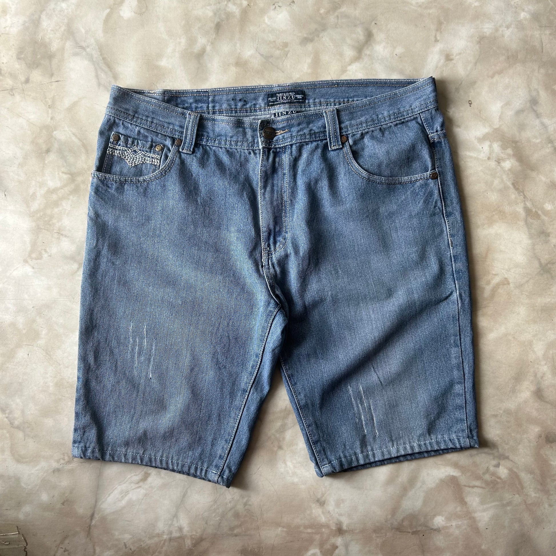 Vintage Bram's Vintage Blue Jean Shorts Jorts Regular Fit in Blue — sustainable streetwear from Bram's Vintage