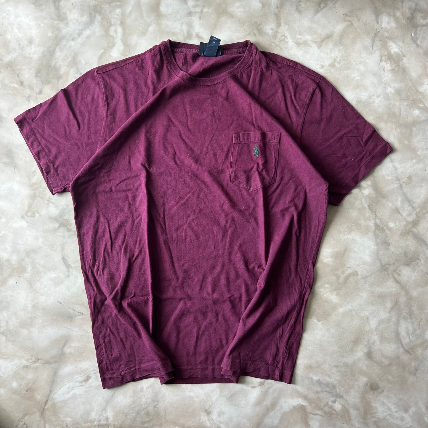 Vintage Bram's Vintage Ralph Lauren T-Shirt Burgundy Pocket Green Pony in Green — sustainable streetwear from Bram's Vintage