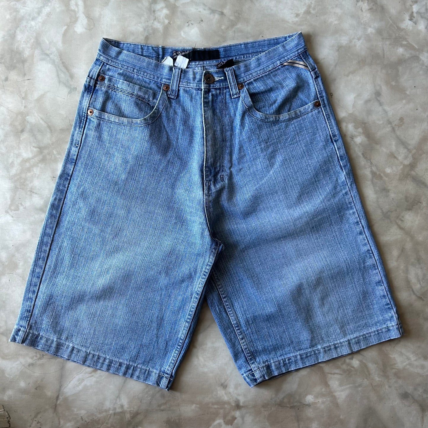 Vintage Bram's Vintage Blue Baggy Jean Shorts Jorts in Blue — sustainable streetwear from Bram's Vintage