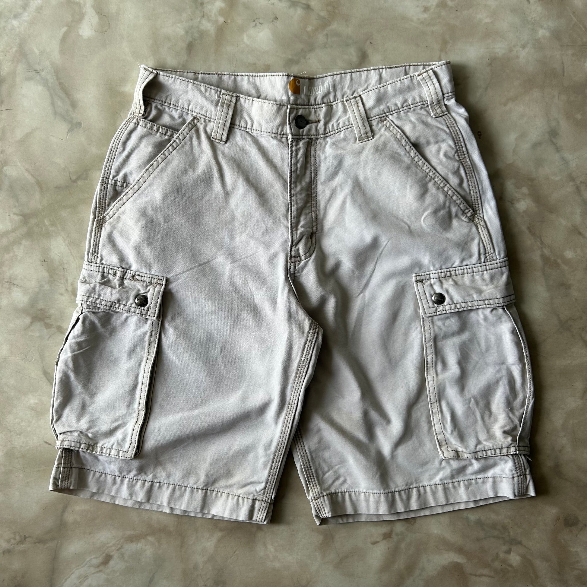 Vintage Bram's Vintage Carhartt Relaxed Fit Work Short Light Beige (Cargo) in Beige — sustainable streetwear from Bram's Vintage