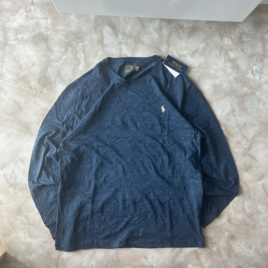 Vintage Bram's Vintage Ralph Lauren Longsleeve Navy White Pony in White — sustainable streetwear from Bram's Vintage