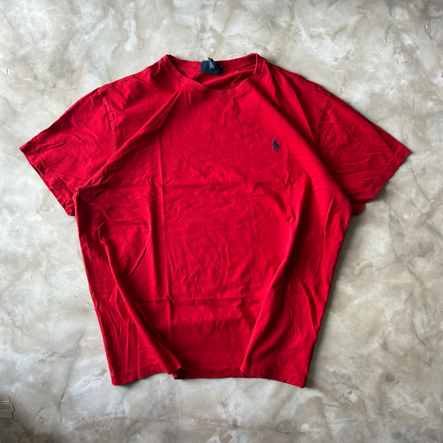 Vintage Bram's Vintage Ralph Lauren T-Shirt Red Blue Pony in Blue — sustainable streetwear from Bram's Vintage