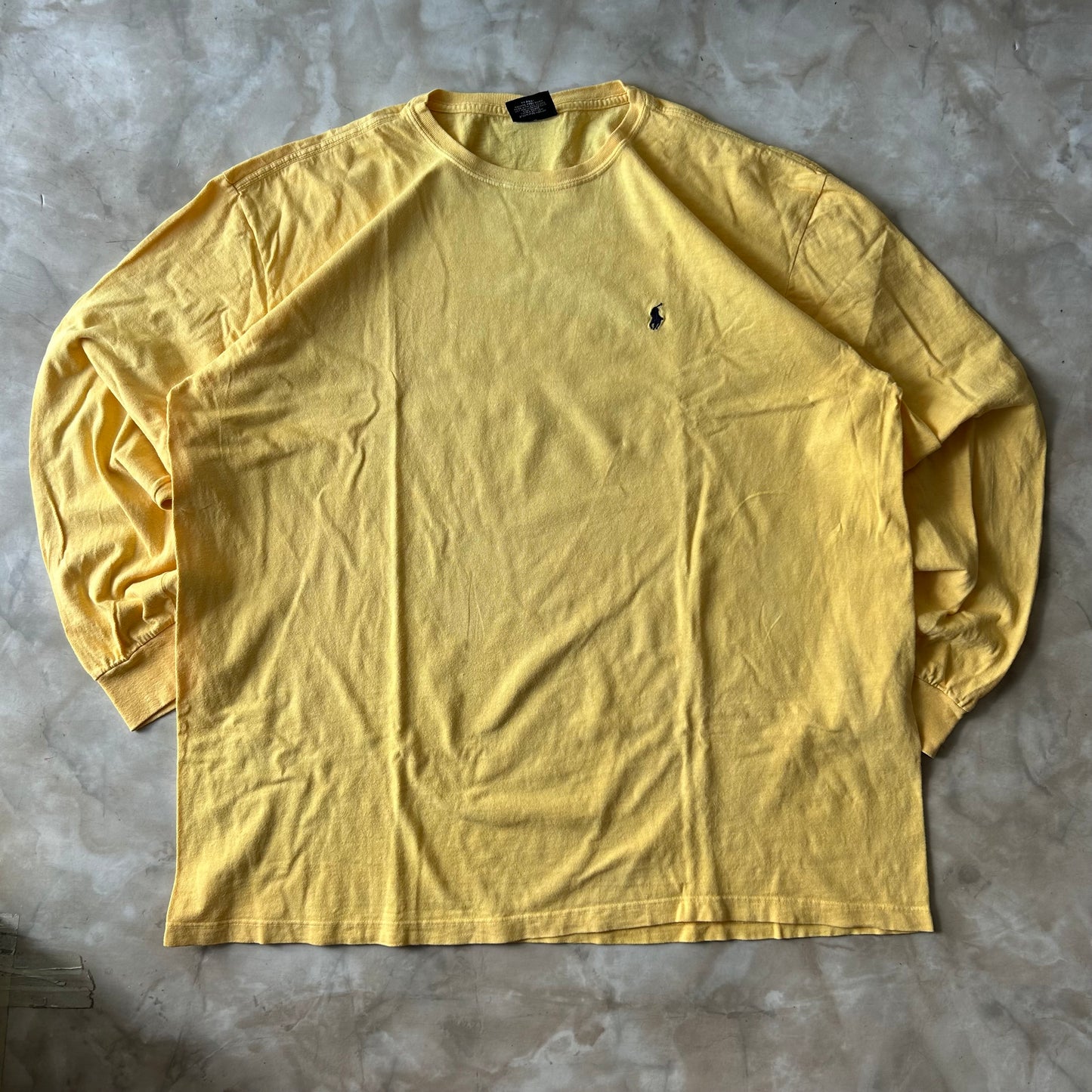 Vintage Bram's Vintage Ralph Lauren Longsleeve Yellow Blue Pony in Blue — sustainable streetwear from Bram's Vintage