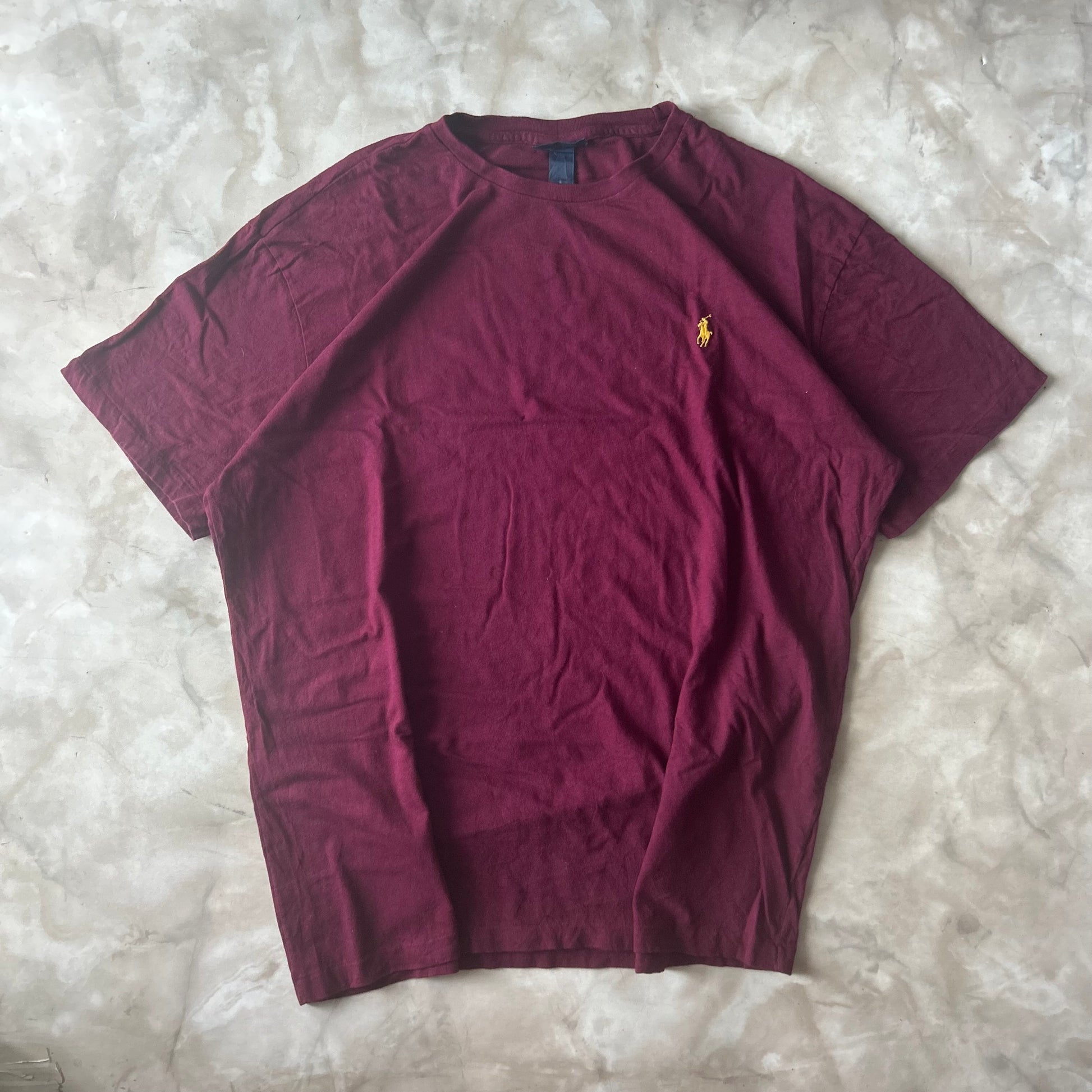 Vintage Bram's Vintage Ralph Lauren T-Shirt Dark Red Yellow Pony in Red — sustainable streetwear from Bram's Vintage