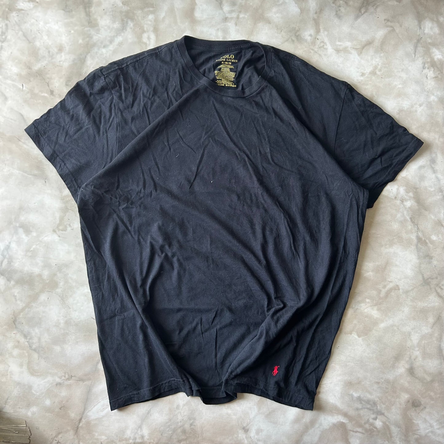 Vintage Bram's Vintage Ralph Lauren T-Shirt Black Red Pony Bottom in Black — sustainable streetwear from Bram's Vintage