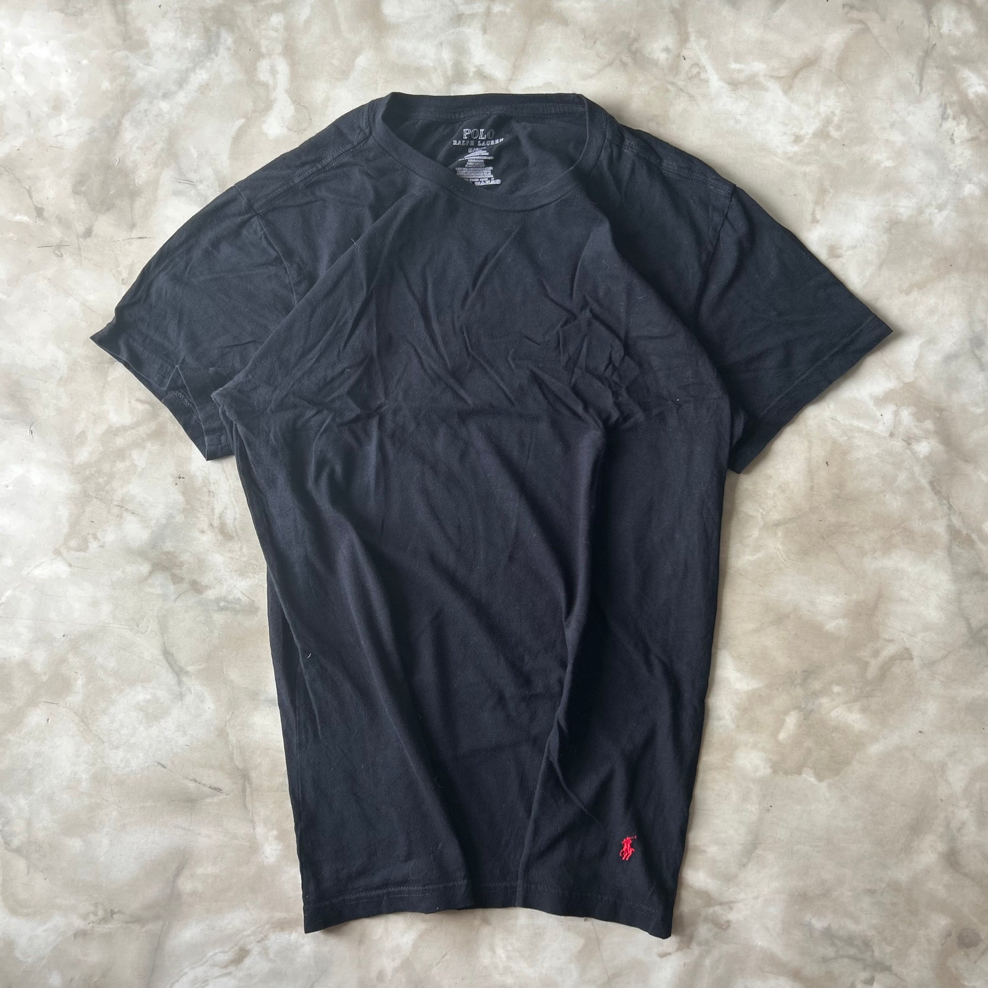 Vintage Bram's Vintage Ralph Lauren T-Shirt Black Red Pony Bottom in Black — sustainable streetwear from Bram's Vintage