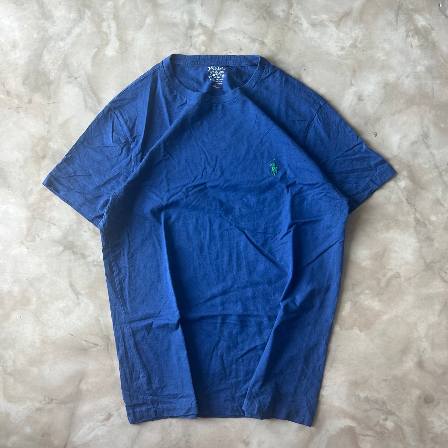 Vintage Bram's Vintage Ralph Lauren T-Shirt Blue Green Pony in Blue — sustainable streetwear from Bram's Vintage