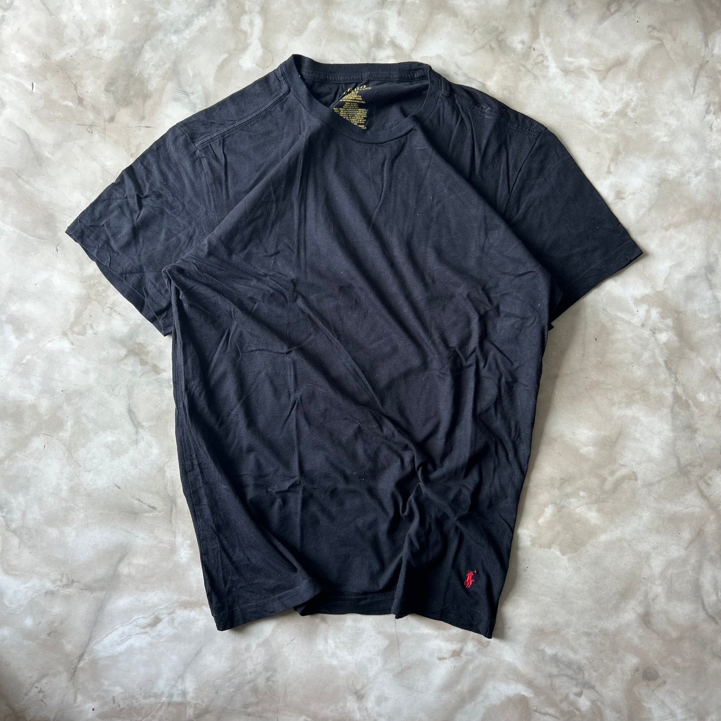 Vintage Bram's Vintage Ralph Lauren T-Shirt Black Red Pony Bottom in Black — sustainable streetwear from Bram's Vintage