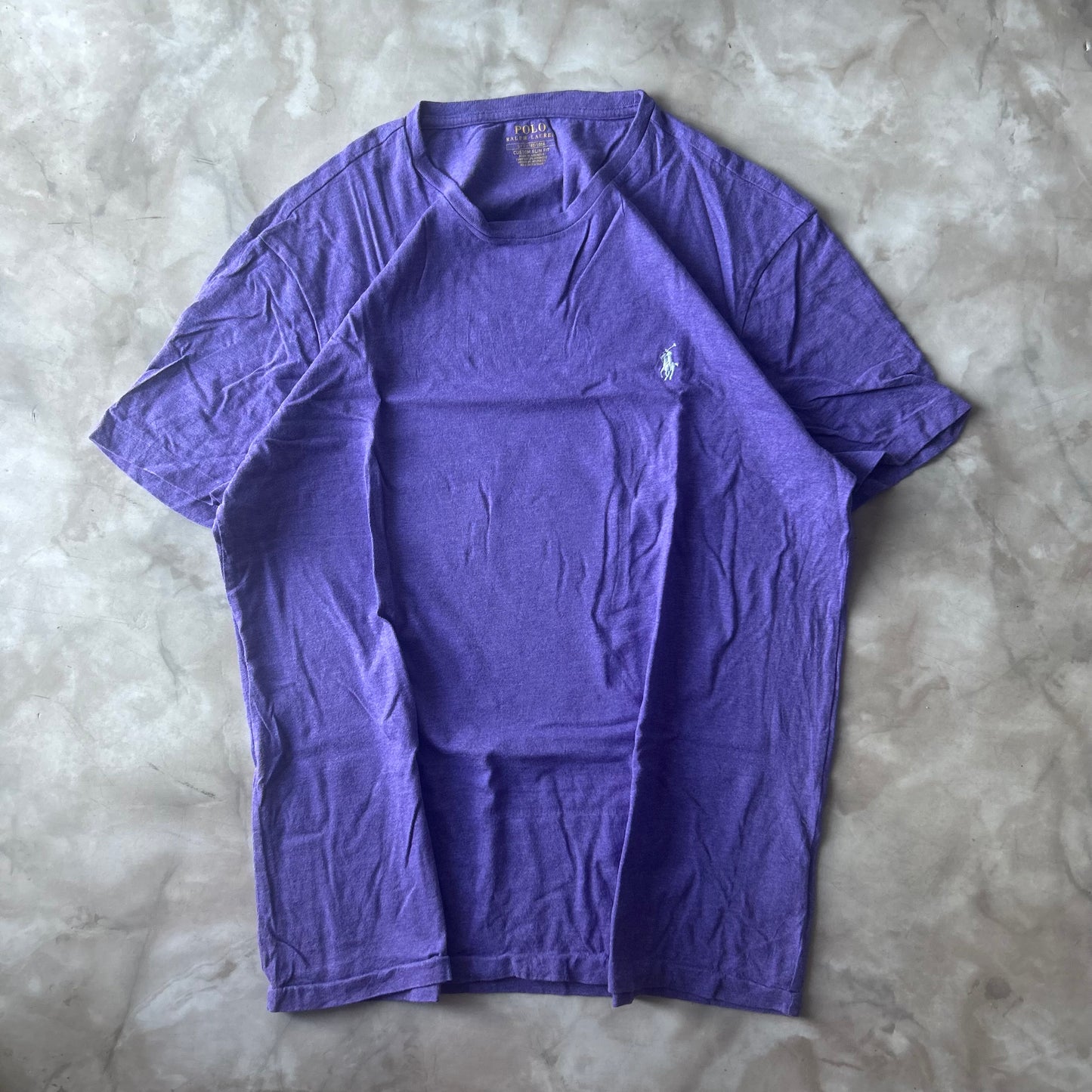 Vintage Bram's Vintage Ralph Lauren T-Shirt Purple White Pony in White — sustainable streetwear from Bram's Vintage