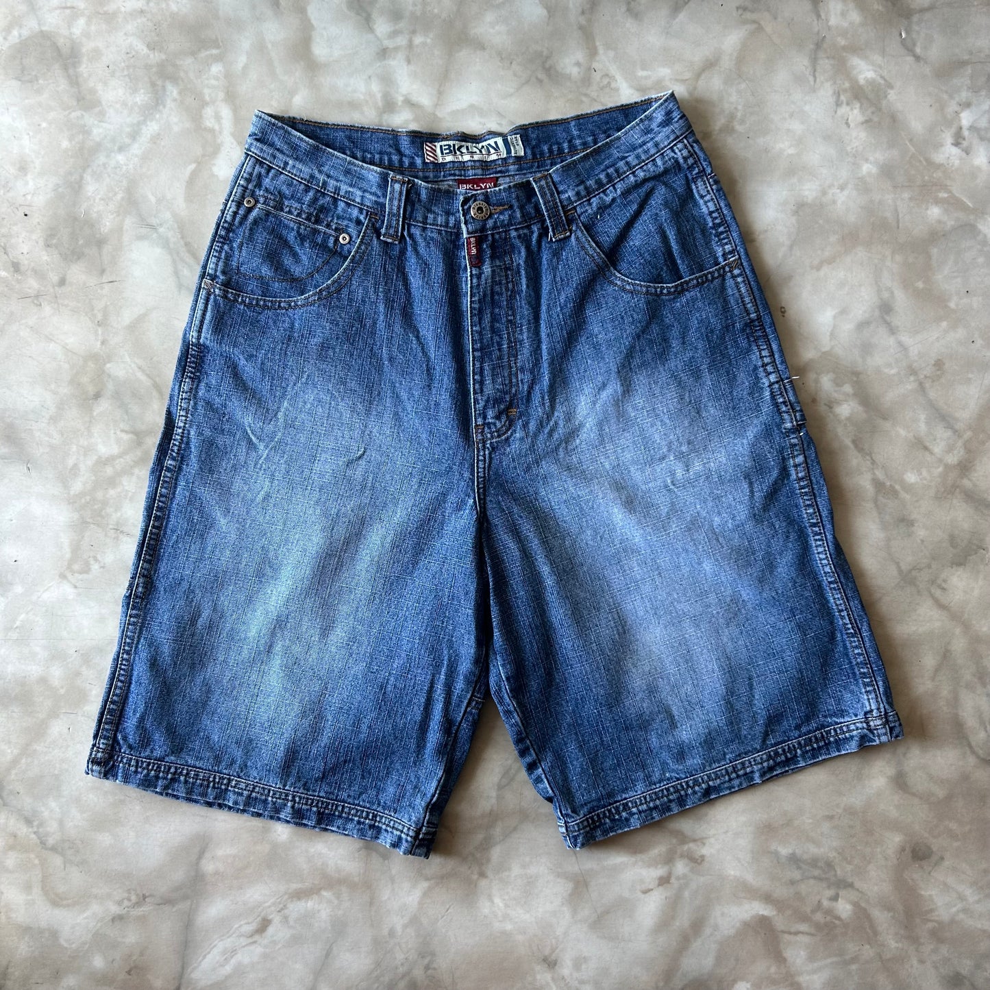 Vintage Bram's Vintage Blue Baggy Fit Jean Shorts Jorts in Blue — sustainable streetwear from Bram's Vintage
