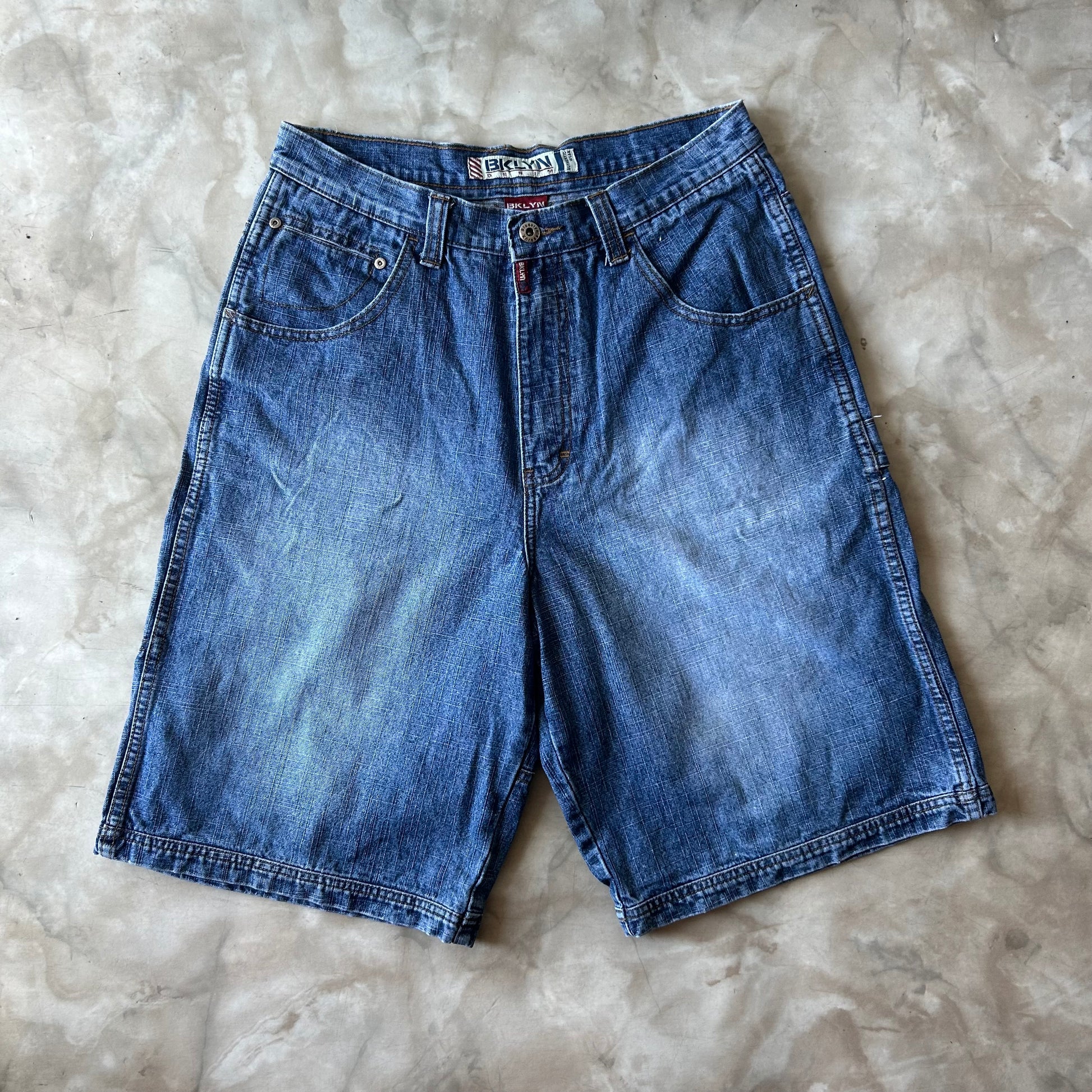 Vintage Bram's Vintage Blue Baggy Fit Jean Shorts Jorts in Blue — sustainable streetwear from Bram's Vintage