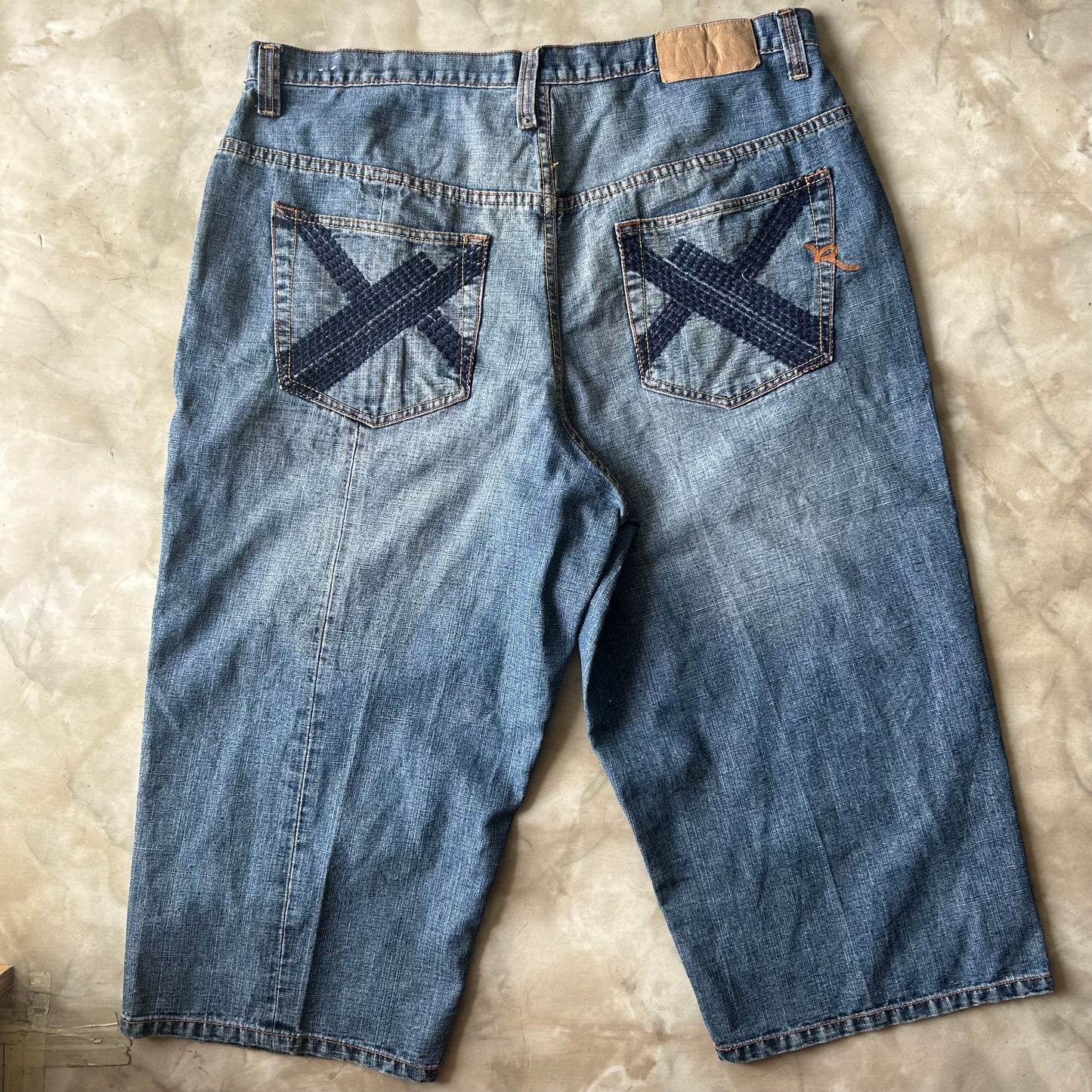 Vintage Bram's Vintage Blue Baggy 3/4 Jean Shorts Jorts in Blue — sustainable streetwear from Bram's Vintage